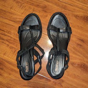 Born Black Buttery Leather Wedge Sandals